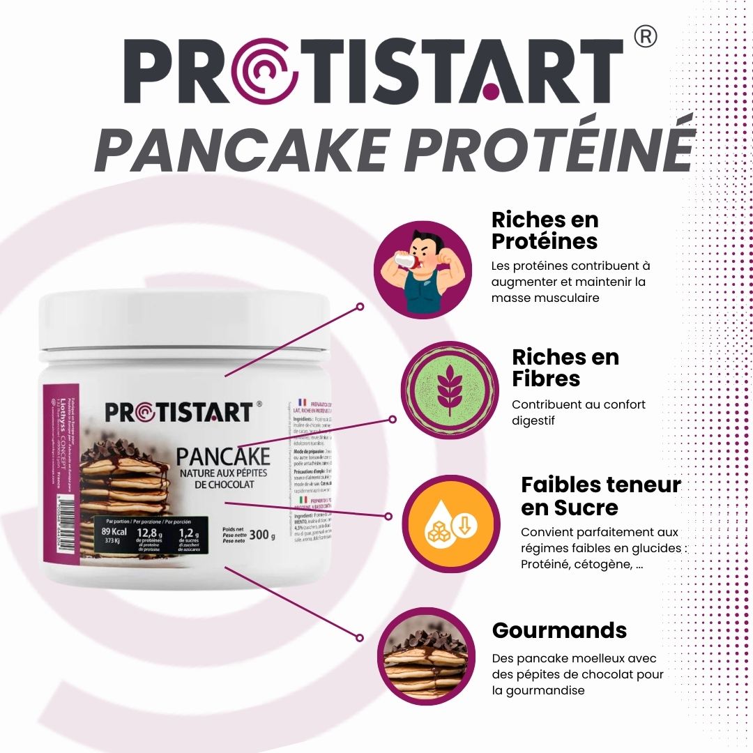 Pancake protéiné nature aux pépites de chocolat Pot 300g PROTISTART