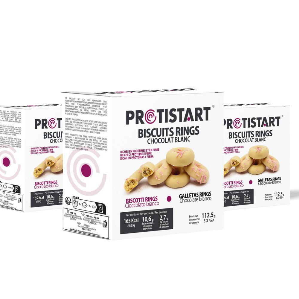 Lot de 3 Biscuits Protéinés Rings Chocolat blanc - Protistart | Collation Sain et Gourmande | Riche en Protéines | Idéal pour Sportifs ou objectifs nutritionnels