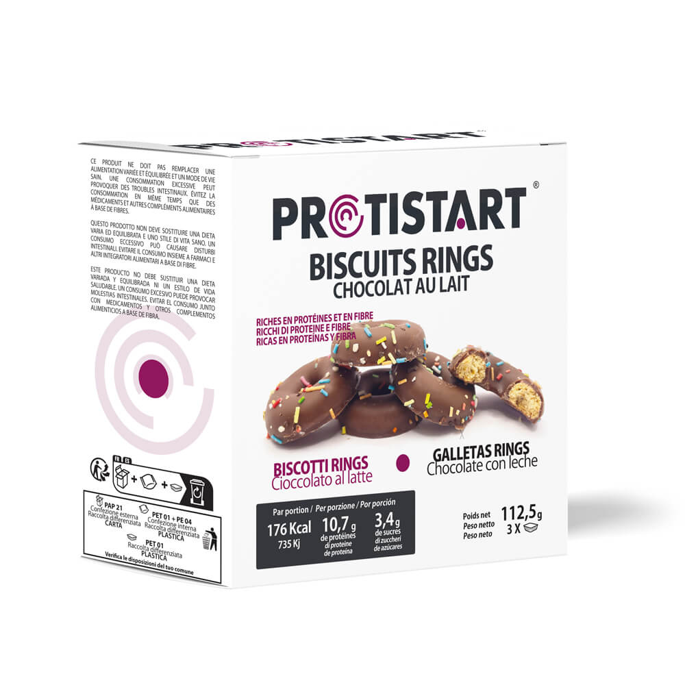 Lot de 3 boîtes de Biscuits Protéinés Rings Chocolat au Lait - Protistart | Collation Sain et Gourmande | Riche en Protéines | Idéal pour Sportifs ou objectifs nutritionnels